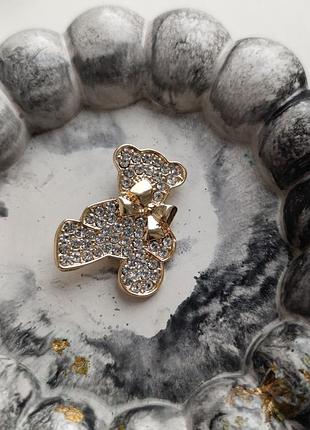 Стильная классная брошь мишка в стразах