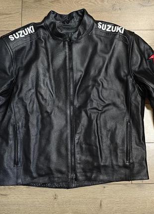 Suzuki gsx мотокуртка 3xl шкіряна чорна чоловіча мото байкерська куртка