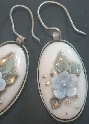 Сережки-серце порцеляна, мельхіор.