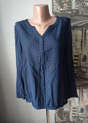 Красивая блуза из вискозы, цвет темно-синий в белый горох, размер 50-52