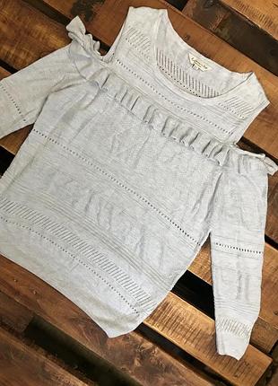 Жіноча кофта (джемпер) з оборками та відкритими плечима f&amp;f (еф енд еф лр ідеал оригінал сіра)