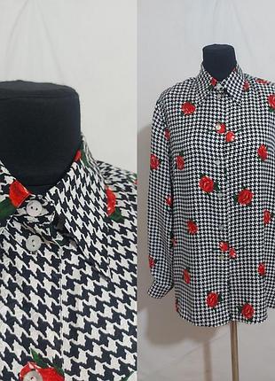 Шелковая блуза в гусиную лапку с розами peter hahn carat exclusiv collection