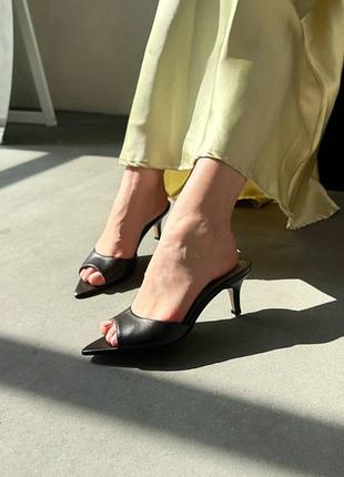 Женские шлепанцы сабо на маленькой шпильке, натуральная кожа