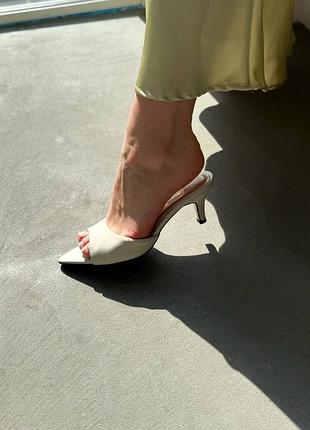 Женские шлепанцы сабо на маленькой шпильке, натуральная кожа