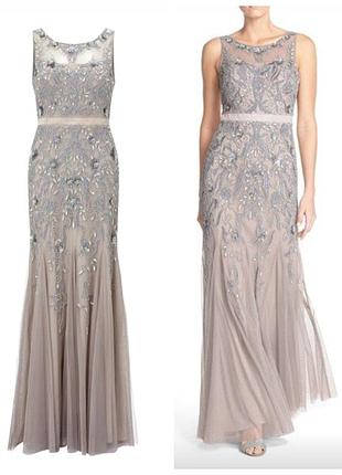 Шикарное платье "рыбка" расшитое бисером adrianna papell
