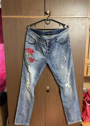 Джинси 👖 синие с вышивкой в размере 48-50