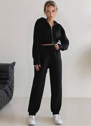 Велюровый костюм спортивный женский плюшевый велюр-спорт 42-48 черный