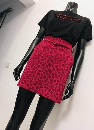 Леопардовая юбка под замш на резинке с поясом tu woman