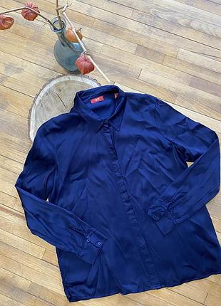 Темно синя класична шовкова сорочка esprit