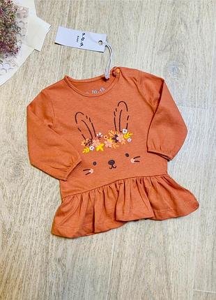 Дитячий лонгслів для дівчинки 62-68 см з принтом зайчика польща