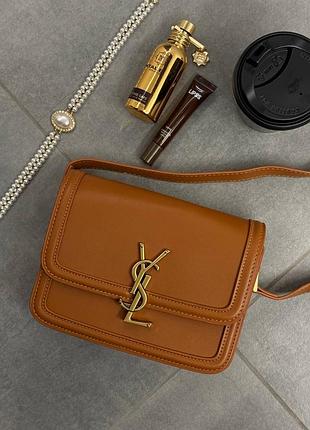 Брендова коричнева натуральна сумка із шкіри yves saint laurent premium