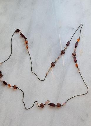 Довгий ланцюжок намисто сотуар кольє  в коричневих тонах 106 см