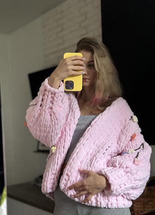 Кардиган жіночий плюшевий квітковий
