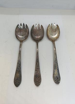 Мельхіорова велика салатна ложка мнц мельхіор для салатів ссср посеребряна мельхиоровая мельхиор