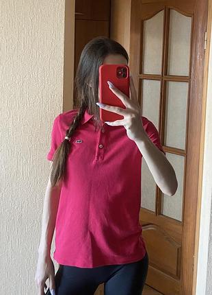 Малиновая розовая футболка поло lacoste