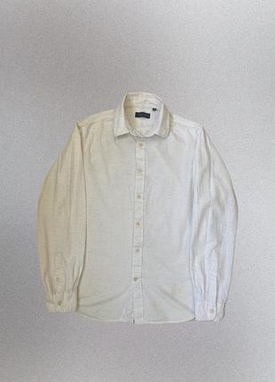 Молочная хлопковая мужская рубашка в крапинку в точечку velour