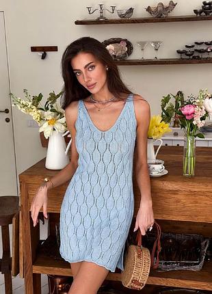 Ажурное пляжное платье туника хлопок вязанное платье5 фото