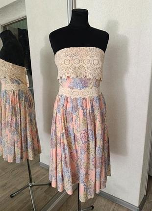 Платье платье 👗 с кружевом этно бохо в цветочный принт monsoon с корсетом