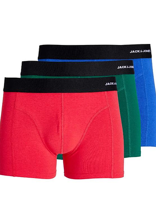 Набор мужских трусов боксеров jack &amp; jones additional 3 шт, размер, красные, зеленые и синие, резинка