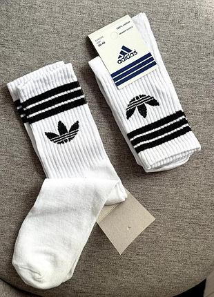 Білі високі шкарпетки adidas 100% котон бавовна , білі носки жіночі та чоловічі