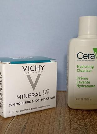 Дорожній набір гель очищуючий cerave vichy mineral 89 легкий зволожуючий крем й крем
