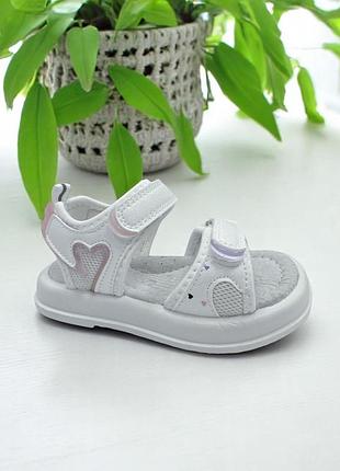 Дитячі босоніжки для дівчаток на липучках clibee білі