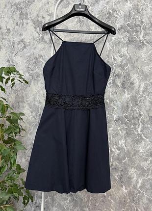 Сукня сарафан темно-синя літня сукня з вставкою мережива ax paris