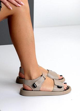 Базовые кожаные босоножки девчачьи темные мокко, на двух липучках, комфортная модель на каждый день разме