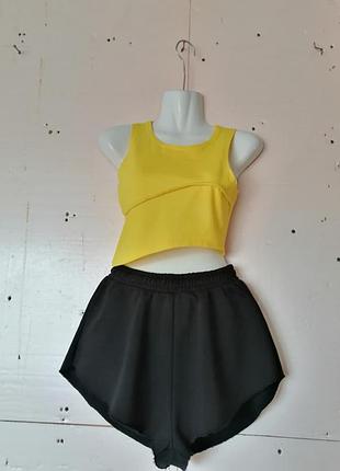 Костюм трикотажний топ та шорти висока посадка класної якості котон