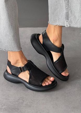 Босоніжки сандалі натуральна шкіра шкіряні сітка на липучці високій підошві