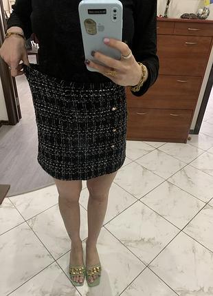 Юбка-трапеция твидовая черная shain l размер