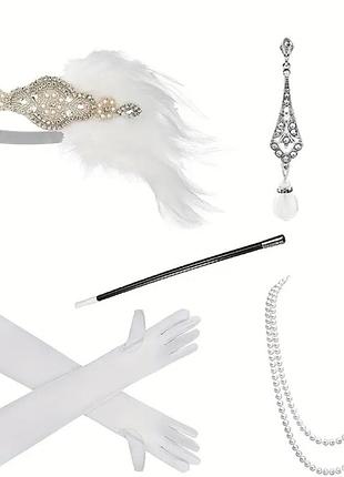 Набір аксесуарів в стилі гетсбі,  пов'язка з пір'ям