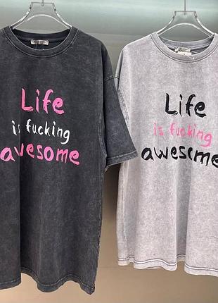 Накладной платеж ❤ турецкий оверсайз удлиненная футболка варенька life is awesome