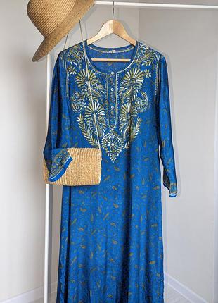 Платье крафтан вышивка смесь шелка индия