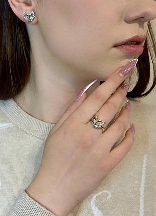 Серебряный комплект украшений “совы” с желтым кубическим цирконом – мудрость, стиль и очарование в одном