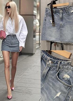 Джинсова спідниця від н&м з необробленим низом