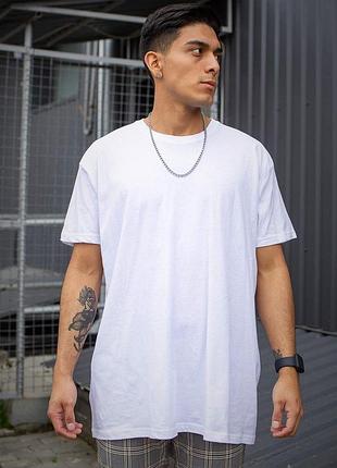 Мужская хлопковая оверсайз футболка белая с длинным рукавом на лето