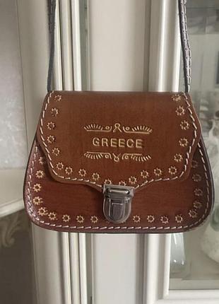 Кожаная рыжая сумочка с тиснением hand made греция!!