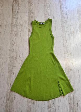 Яскрава лаймова сукня в рубчик zara 5