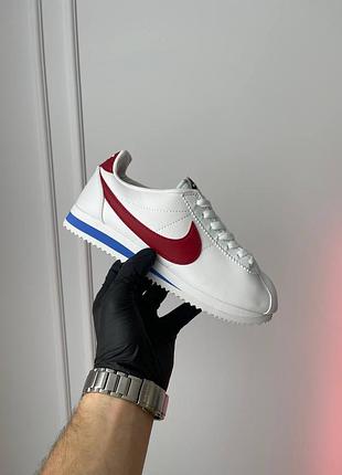 Жіночі кросівки nike cortez, білі з червоним кросівки найк кортез шкіряні, ретро стиль