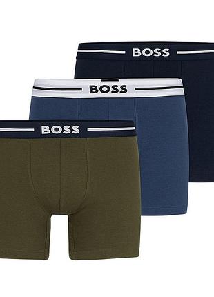 Набір чоловічих боксерів hugo boss 3 шт, розмір 1xl (синій, темно-синій, хакі)