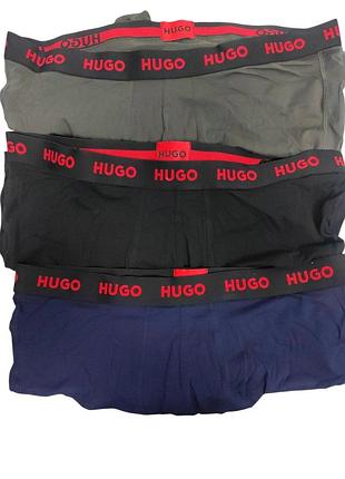 Набір чоловічих боксерів hugo boss 3 шт, розмір xxl (сині, сірий, чорний)