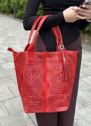 Замшевая красная сумка с принтом под крокодила, италия, цвета в ассортименте