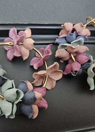Сережки замшеві квіти кільця