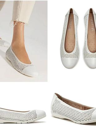 Кожаные белые балетки с сквозной перфорацией от немецкого бренда caprice 40р.