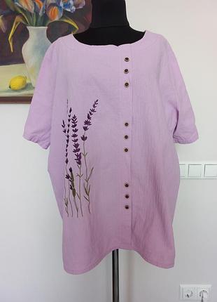 Кофта легкая лавандового цвета, вышивка, размер 3хл
