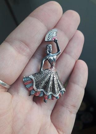 Антикварная винтаж 925 серебро посеребряная брошь брошка испания..