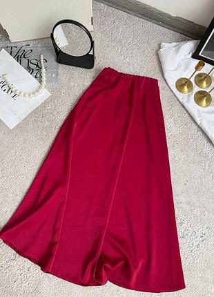 Спідниця жіноча довга на резинці шовкова юбка максі базова чорна бордова бежева зелена