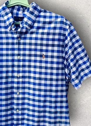 Polo ralph lauren xl рубашка с коротким рукавом в клетку сине белая шведка мужская тенниска