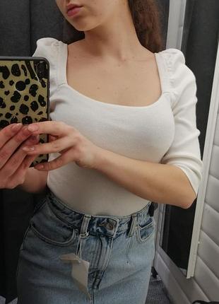 Женская молочная трикотажная кофта reserved с рукавами фонарик белый размер s